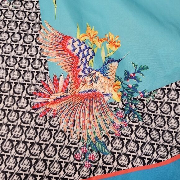 NEW M Dalia McPhee retro diner turquoise pink bird BELTED FULL DRESS medium NWT - Picture 12 of 16